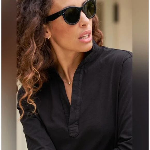 Frank Eileen Dress XS Nicole Henley Polo Long Sleeve Jersey Black Casual Chic - Picture 3 of 12